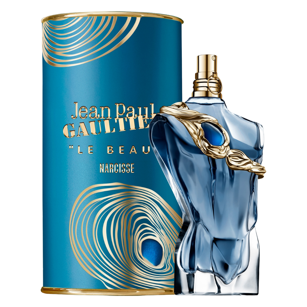 parfum Jean Paul Gaultier LE Beau Narciss, vue de face sur fond uni