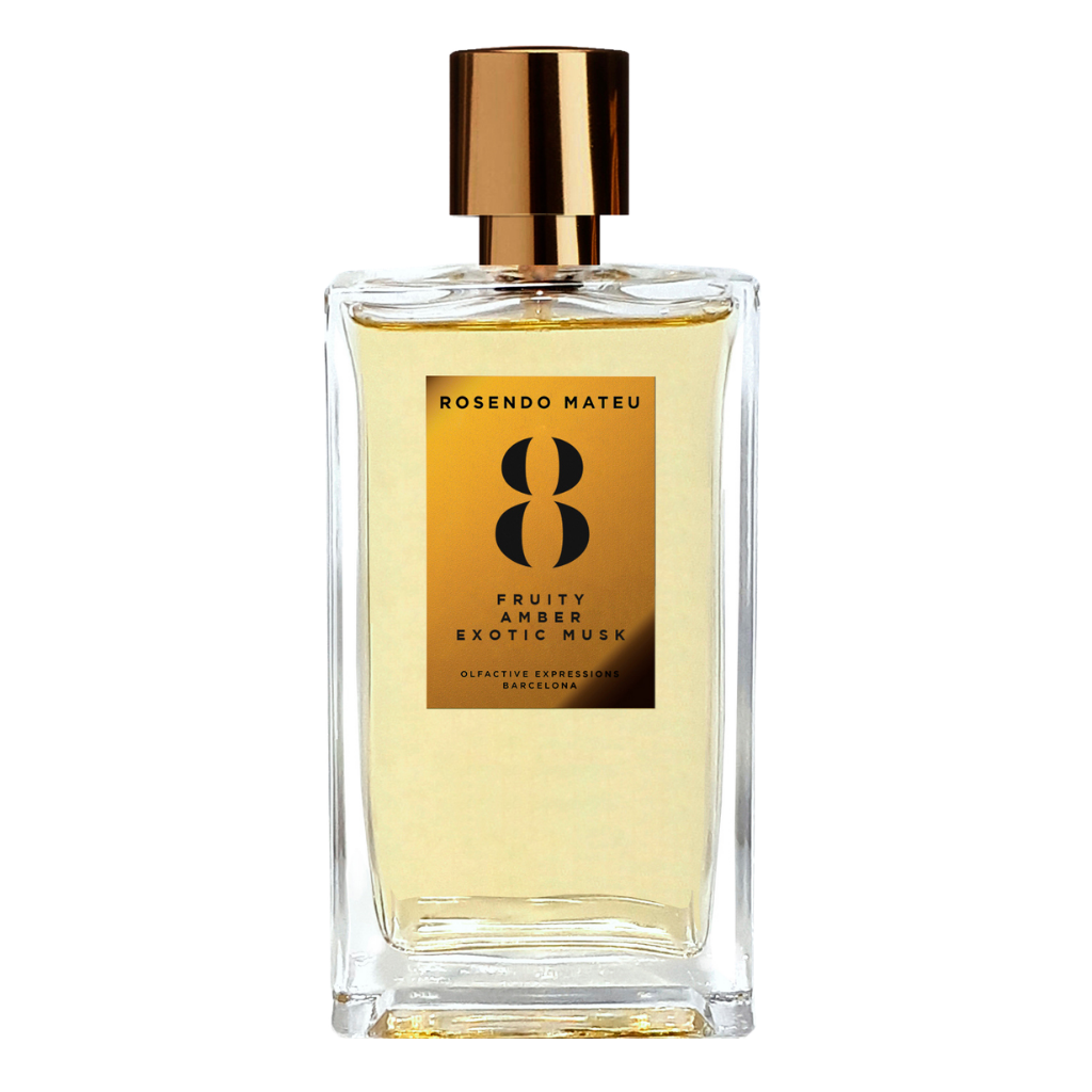 parfum Rosendo Mateu N8, vue de face sur fond uni