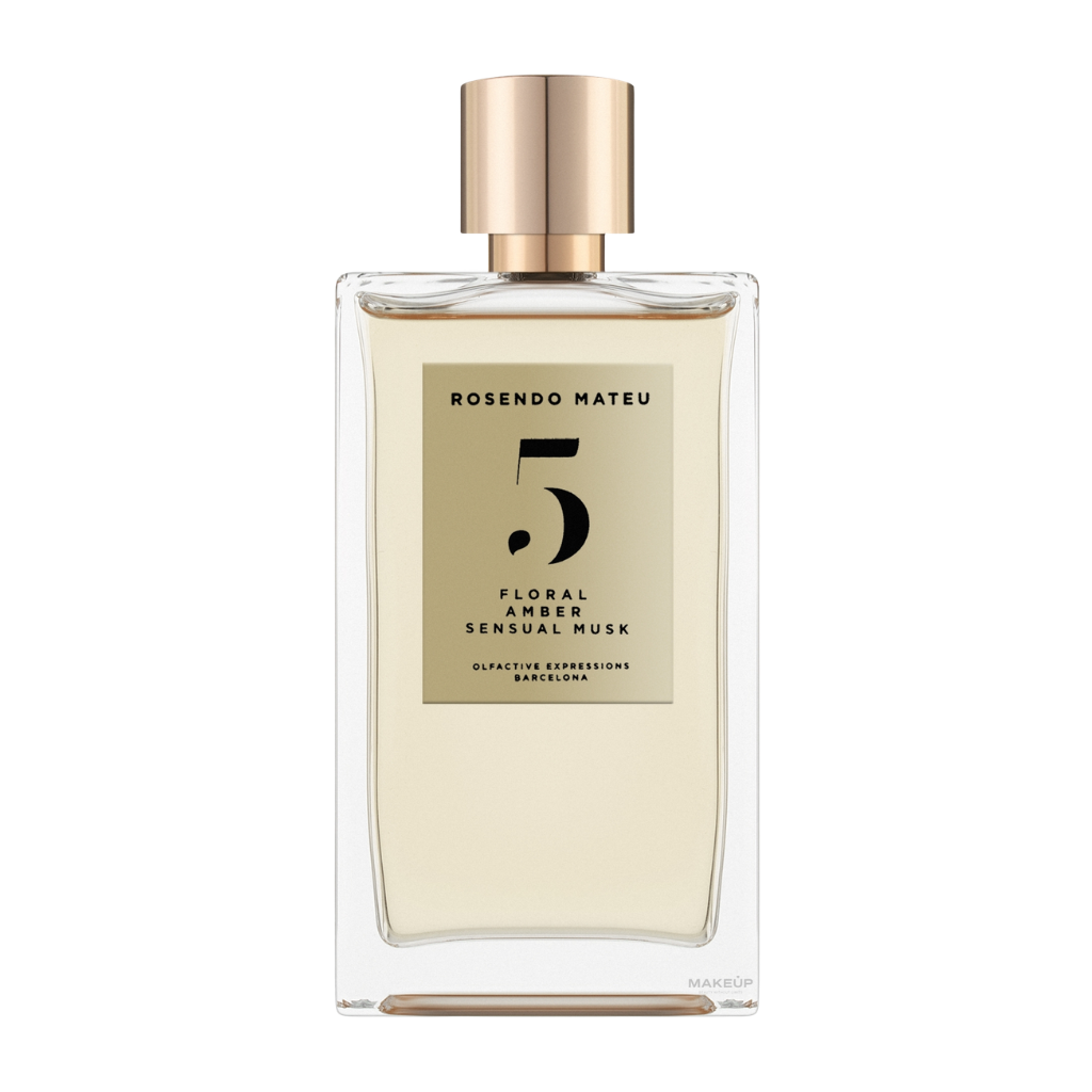 Flacon de parfum Rosendo Mateu No 5, vue de face sur fond uni